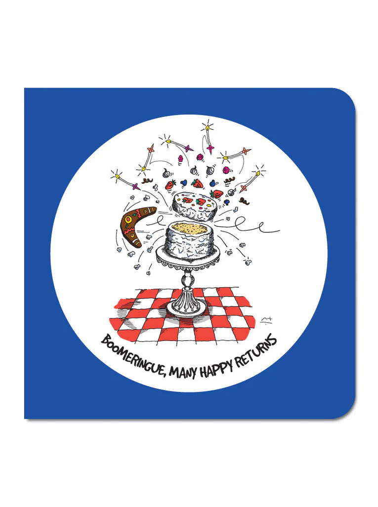 Greeting cards: Boomeringue, many happy returns