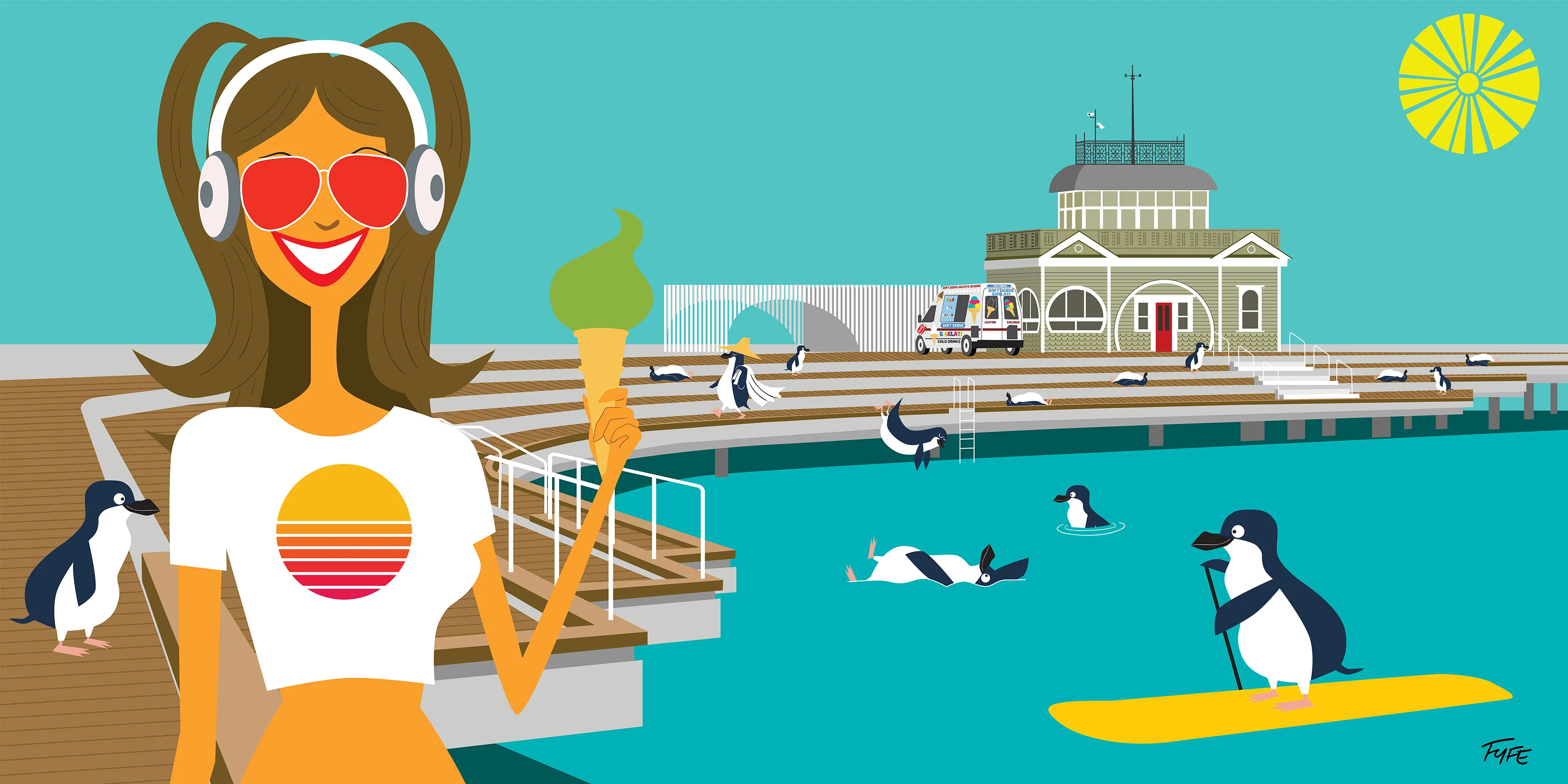 Pistachio, Penguins, Pier