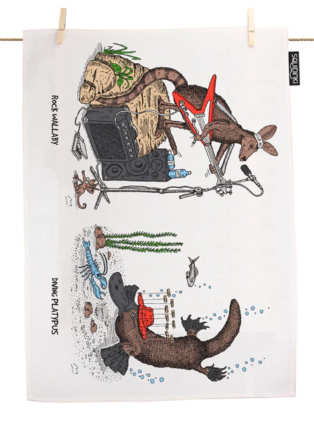 Rock Wallaby & Diving Platypus Teatowel