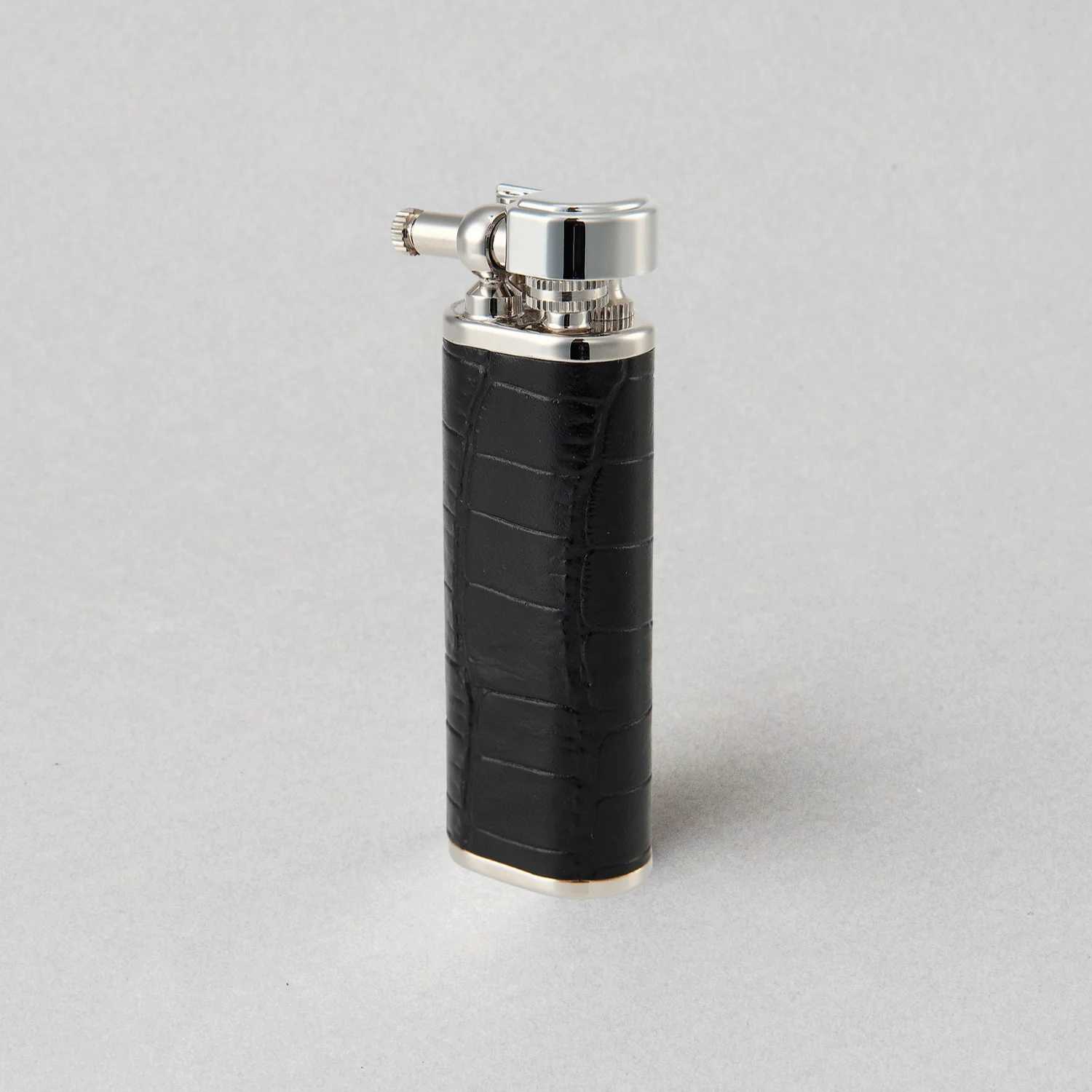 Quest Petrol Lighter Croco Embossed Leather Black